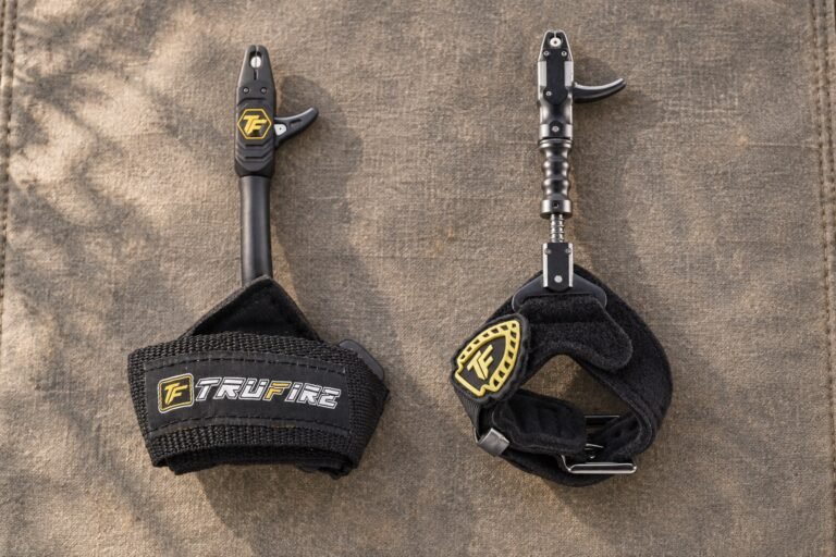 Tru-Fire Patriot and Smoke Extreme wrist strap releases side by side