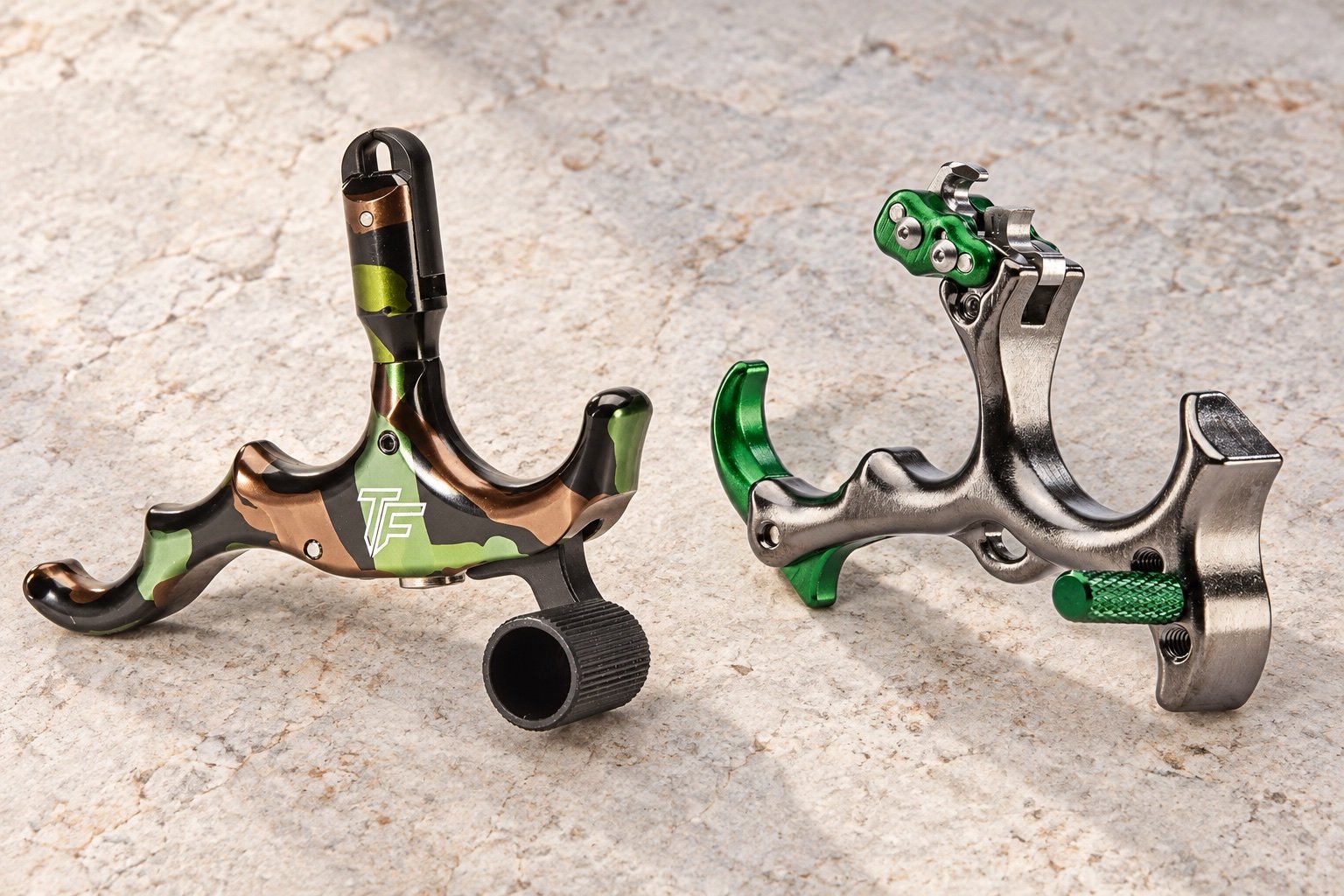 Tru-Fire Edge thumb-button and Sear hinge releases side by side