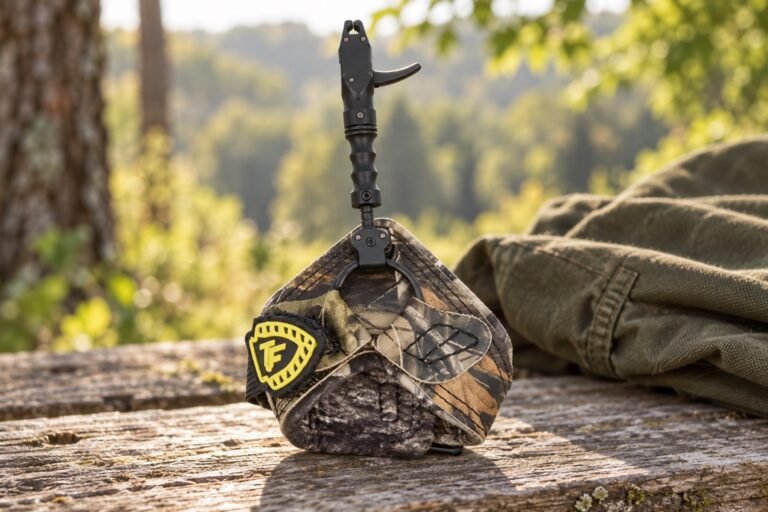 Tru-Fire Smoke Max camouflage release on a woodland bench